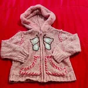 Sugar Pink and White Knit Sweater Toddler Fall Winter Zip Up Sweater